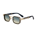Men's retro square punk sunglasses with black gold frame and blue yellow gradient lenses - C2 Shiny Black Gold Frame Blue Yellow Gradient Lens