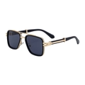 Retro square sunglasses with black frame, gold double bridge and M-logo temples - Polarized Shiny Black Gold Frame All Gray (C1)