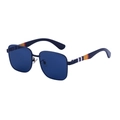 Fashionable oversized square sunglasses with dark blue lenses and striped temple detail - Black Frame Full Gray Lens (C15)