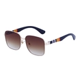Classic square sunglasses with brown gradient lenses and striped patterned temples - Gold Frame Brown Gradient Lens (C2)