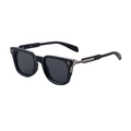 Men's stylish square frame black sunglasses with gold rivets and silver metal hinge detail - Shiny Black Silver Frame Gray Lens