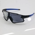 Zwarte semi-randloze wielerzonnebril met blauwe accenten en uitneembaar RX-inzetstuk - C2 Stijl / Zwart Blauw Poot Fotochromisch Grijze Lens