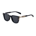 Classic black square frame sunglasses with golden arrow accents and polarized lenses - Shiny Black Gold Frame Gray Lens