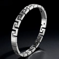 Bracciale rigido in acciaio inossidabile lucido con motivo a greca e fibbia - Bracciale a Greca Color Acciaio (43甲-E-4) / Argento