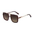 Retro square sunglasses with gradient tea lenses, metal double bridge, and dark brown frames - C3 Gold Frame Tea Gray Lens