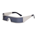 Futuristic silver metal square sunglasses with grey one-piece lenses and black temple tips - Silver Frame Grey Lens (C3)