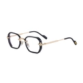 Retro square sunglasses with black hexagonal frames and gold metal temples for men - C7 Gold Black Blue Coating