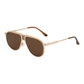 Retro pilot sunglasses with gold metal frame, brown lenses and tortoiseshell temples - Matte Gold Frame Brown Lens Tortoise Tip