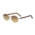 Oval sunglasses with golden metal frame, gradient brown lenses and tortoiseshell temples - Gold Frame Gray Yellow Gradient Lens (C6)