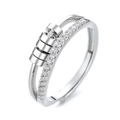 Silver anti-anxiety spinner ring featuring pavé zircons and three movable beads - Double Layer Rotating Beads Style(KL-05413)