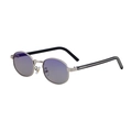 Oval silver metal sunglasses with purple-grey gradient lenses and black temples - Silver Frame Light Gray Blue Coating Lens (C7)