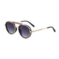 Retro oval steampunk sunglasses with double bridge metal frame and dark gradient lenses - Gold Frame Gradient Grey Lens (C2)