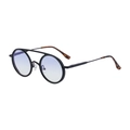 Lunettes de soleil ovales vintage avec monture en métal noir à double pont et verres bleus - Noir Mat Film Bleu