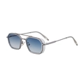 Retro square sunglasses with grey metal frames and gradient blue lenses in a side view - Light Gunmetal Frame with Blue Lens