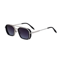 Retro punk square sunglasses with silver metal frame and gradient purple lenses - Silver Gray Frame with Blue Lens