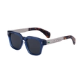 Blue square polarized sunglasses with engraved silver metal temples and green gem accents - Transparent Blue Silver Frame Gray Lens (C7)