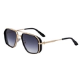 Retro square aviator sunglasses for men with gold and black double bridge metal frame - Gold Black Frame Double Gray Gradient Lens (C2)