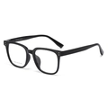 Classic glossy black square frame eyeglasses with metal rivets and sturdy hinges - C1 Black