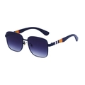 Fashion square sunglasses with black frame, purple gradient lenses and colorful striped temples - Black Frame Double Gray Lens (C9)