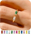 Gold open birthstone ring with rectangular zircon in twelve vibrant color options - Diamond & Emerald (4-5)