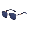Square blue lens sunglasses with golden frame and iconic colorful striped temples - Gold Frame Full Gray Lens (C25)
