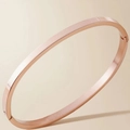 Flat 8mm wide minimalist bangle in rose gold finish with hinged buckle closure - Rose Gold 4mm Bangle (13-A-5)