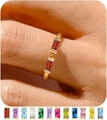 Adjustable gold open ring with dual rectangular red zircon stones and 12 color options - Garnet (1-1)