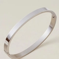 Polished silver stainless steel bangle with 8mm width and hinge closure design - Steel Tone Oval Bangle 6mm (30-A-2)