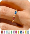Gold-plated adjustable ring with blue and red rectangular zircons and color options - Garnet & Sapphire (1-9)
