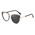 Lunettes cat-eye photochromiques avec monture noir et or et verres sensibles au soleil - Noir Brillant vers Gris (C1)