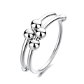Silver spinning fidget ring with movable beads and double-layer open adjustable band - Geometric Four Beads Style(KL-24122 White Gold)