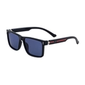 Occhiali da sole quadrati neri da uomo con lenti blu e dettagli a strisce rosse sulle aste - C4 Montatura Nero Lucido Lente Blu Grigio