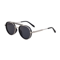 Retro oval sunglasses with black and silver metal frame and double bridge design - Silver Frame Grey Lens (C1)
