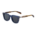 Square dark blue sunglasses with tortoiseshell temples and silver metal accents - C6 Matte Dark Blue Tortoise Temple Gray Lens