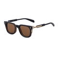 Classic black square frame sunglasses with amber lenses and gold metal accents - C7 Black Brown Gold Frame Brown Lens
