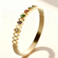 Bracelet jonjon en acier doré élégant serti de cristaux colorés de taille marquise - Pierre Gemme Colorée Marquise Dorée (43A-E-3)