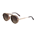 Retro oval sunglasses with gold double bridge metal frame and gradient brown lenses - Gold Frame Brown Grey Lens (C5)