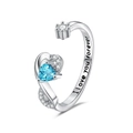Anello aperto in argento S925 con gemma a cuore blu e incisione I love you forever - Aperto Regolabile / Marzo-Acquamarina