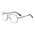 Modern gunmetal square frame sunglasses with retro double bridge and metallic arms - Black Silver Frame Clear Blue Light Blocking