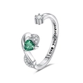 Anello regolabile in argento con gemma cuore verde e incisione I love you forever - Aperto Regolabile / Maggio-Smeraldo