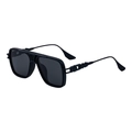 Fashionable black square sunglasses with double bridge and textured metal temples - Matte Black Gray