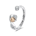 Anello aperto argento con pietra a cuore champagne e incisione I love you forever - Aperto Regolabile / Agosto-Peridoto