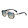 Square punk sunglasses with black and gold double bridge frame and blue gradient lenses - Gold Frame Green Orange Gradual Lens (C6)