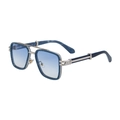 Occhiali da sole quadrati vintage con montatura blu marmorizzata e doppio ponte argento - C6 Blu Scuro Opaco Tartarugato Argento Blu Sfumato