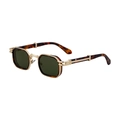 Polarized square sunglasses featuring a golden frame and tortoiseshell temples - C7 Brown Tortoise Gold G15 Green Lens