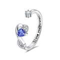 Silver adjustable heart ring with blue gemstone and I Love You Forever engraving - Adjustable Open / September-Sapphire