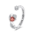 Silver open heart ring with red gemstone and 'I love you forever' engraving - Adjustable Open / January-Garnet