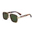 Retro square sunglasses with tortoise shell frame, gold double bridge, and green lenses - C7 Tortoise Gold Frame G15 Green