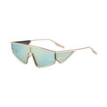 Futuristic gold frame cat-eye sunglasses with cyan mirrored lenses and hollow triangles - Shiny Gold Gold Mirror