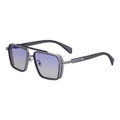 Square punk sunglasses with dark grey metal double bridge and purple gradient lenses - Light Gunmetal Frame Light Grey Lens (C7)